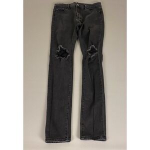MNML Distressed Jeans Men's Size 33 x 33 Black Slim‎ Fit Dark Wash Denim